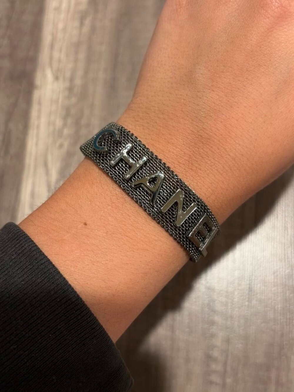 Chanel Ruthenium Mesh Logo Bracelet